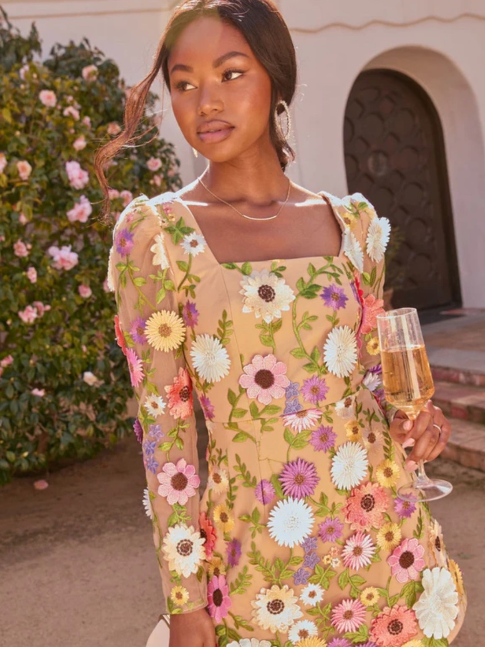 NWT Bloom Ahead Mesh Floral Applique Mini Dress - Picture 3 of 4